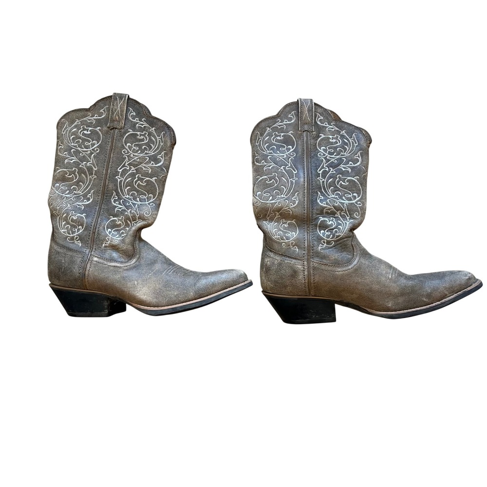 Twisted X Womens WWT0025 Distressed Brown Leather Floral Western Boots Size 10 B